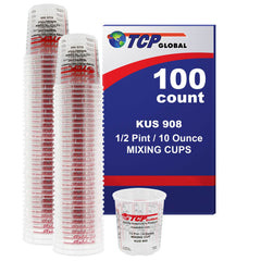 Box of 100 - Mix Cups - 1/2 Pint size - 10 ounce Volume Paint and Epoxy Mixing Cups - Mix Cups Are Calibrated with Multiple Mixing Ratios - Includes 12 Bonus Lids