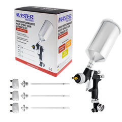 Master Pro 44 Series High Performance HVLP Spray Gun Ultimate Kit with 3 Fluid Tip Sets 1.3, 1.4 and 1.5mm and Air Pressure Regulator Gauge
