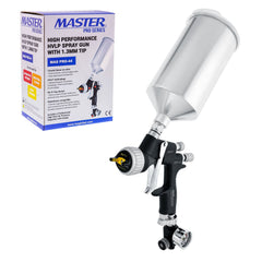 Master Pro 44 Series High Performance HVLP Spray Gun with 1.3mm Tip with Air Pressure Regulator Gauge - Ideal for Automotive Basecoats, Clearcoats - Advanced Atomization Technology