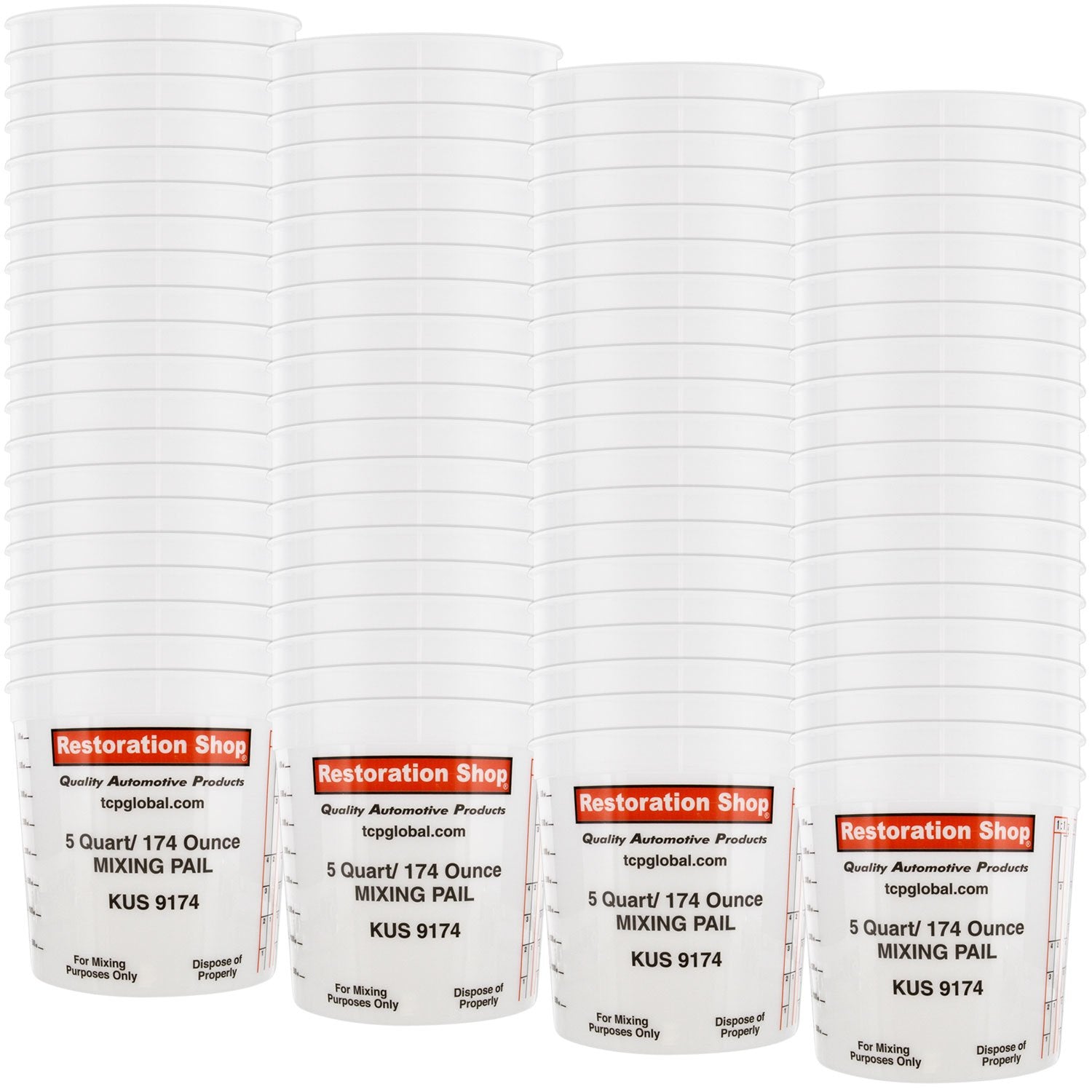 Case of 100 - Mix Cups - 5 Quart size - 174 ounce Volume Paint and Epoxy Mixing Cups - Mix Cups Are Calibrated with Multiple Mixing Ratios